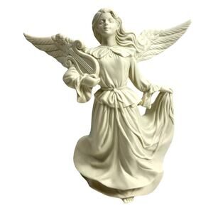 Ceramic Vintage Angel Lyre Wings Spread Smooth Alabaster White Glaze-Excellent
